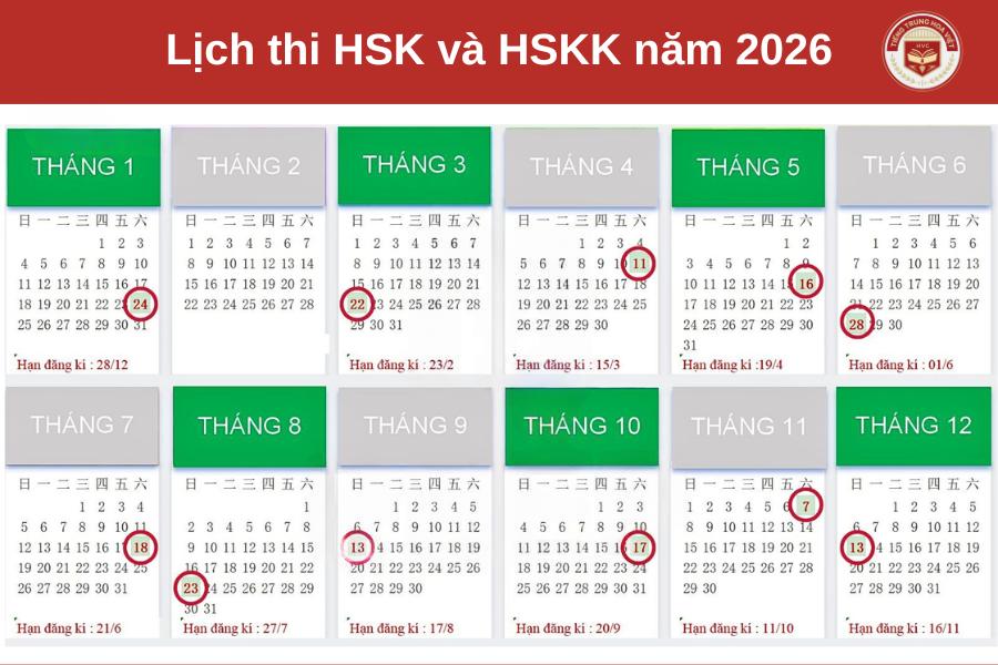 Lịch thi HSK và HSKK 2026