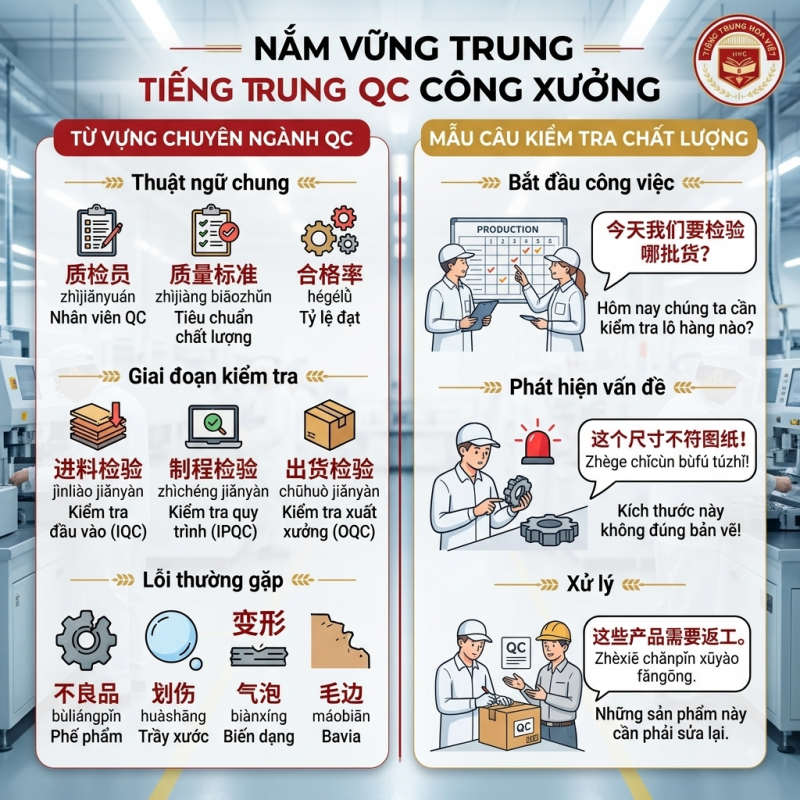 Từ vựng tiếng Trung QC và mẫu câu kiểm tra chất lượng