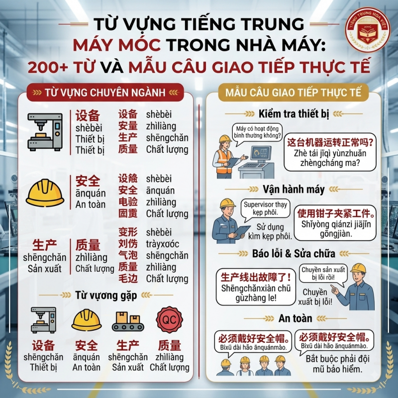 Từ vựng tiếng Trung máy móc trong nhà máy: 200+ từ và mẫu câu giao tiếp thực tế